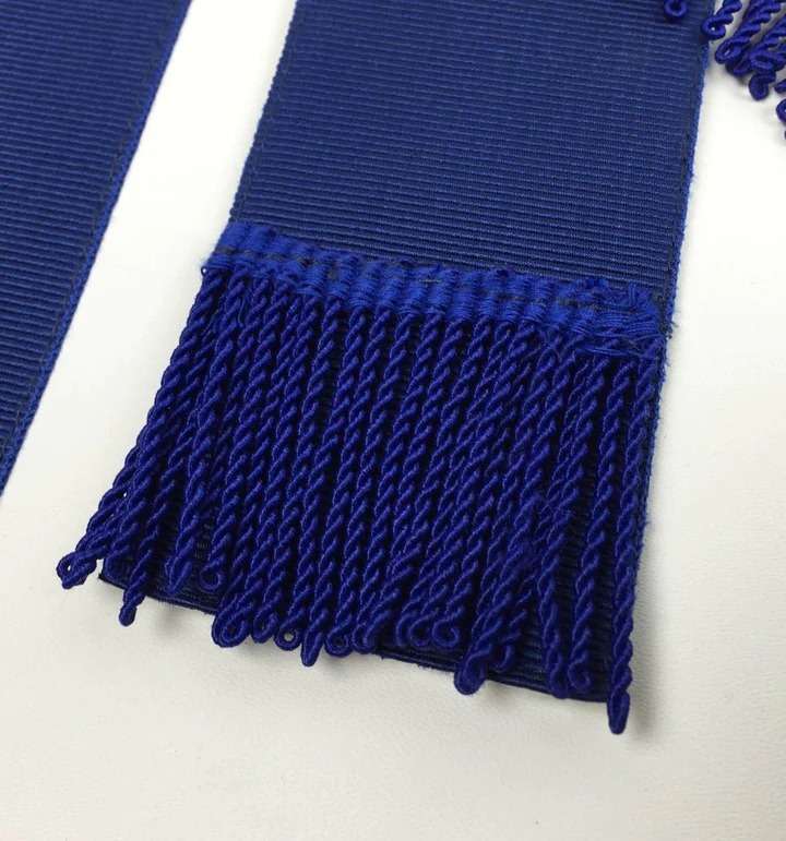 Master Mason Blue Lodge Apron - White & Navy Blue with Blue Fringe - Image 3