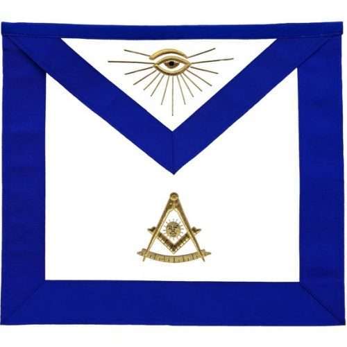 Past Master Blue Lodge Apron - Blue Grosgrain with Gold Hand Embroidery