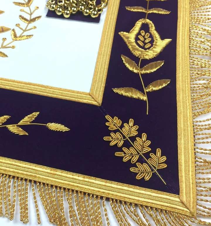 Past Master Blue Lodge Apron - Royal Purple Velvet with Gold Fringe - Image 3