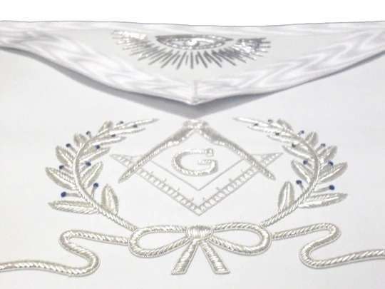 Master Mason Blue Lodge Apron - White Hand Embroidered - Image 4