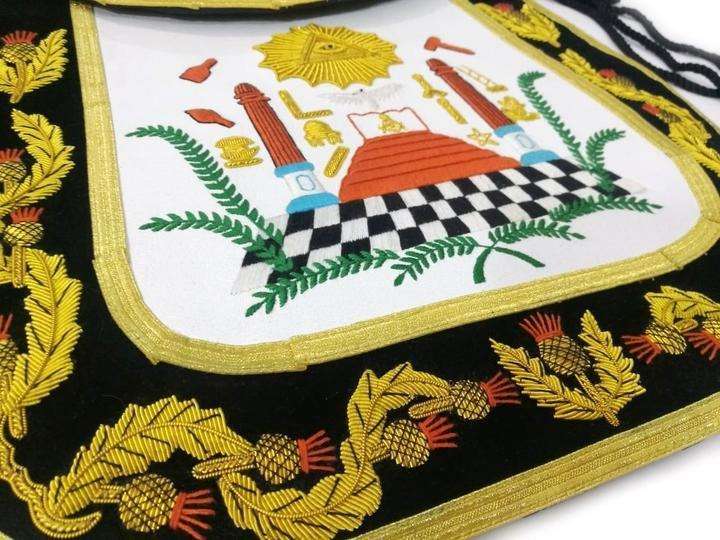 Master Mason Blue Lodge Apron - Black Chenille Square & Compass G - Image 4