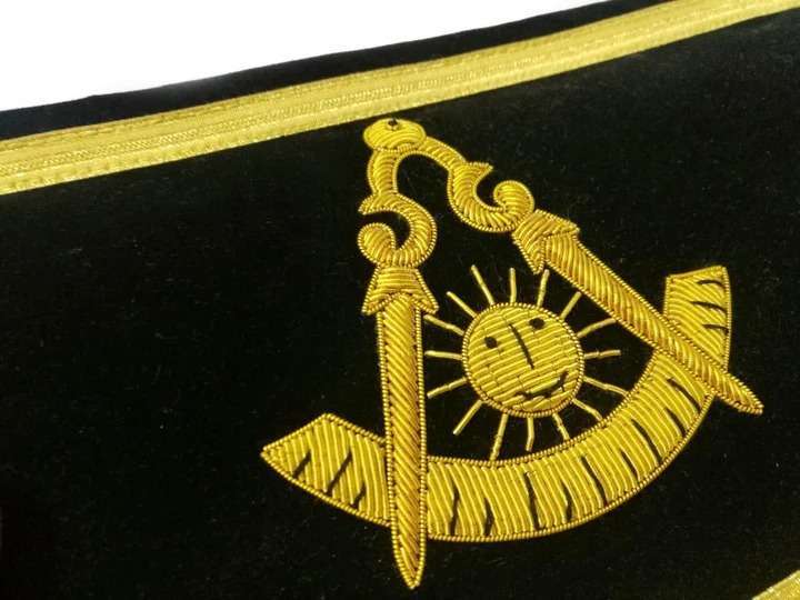 Past Master Blue Lodge Apron - Black Chenille with Gold Braid - Image 2