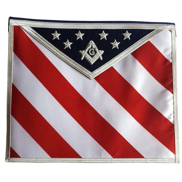 Master Mason Blue Lodge Apron - White, Red & Blue Velvet Hand Embroidery