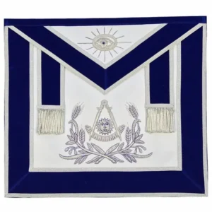 Past Master Blue Lodge Apron - Blue Velvet with Silver Hand Embroidery