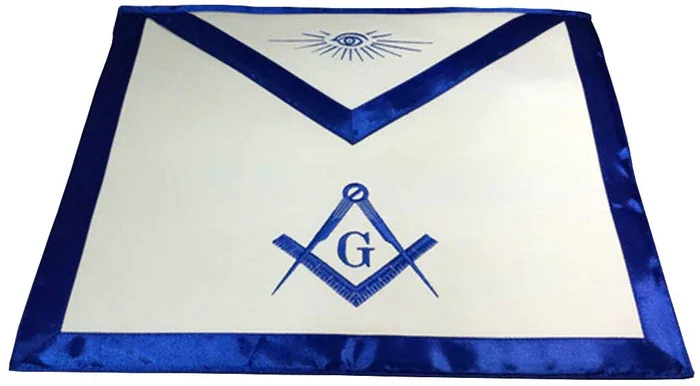 Blue Satin Master Mason Apron Square Compass & G