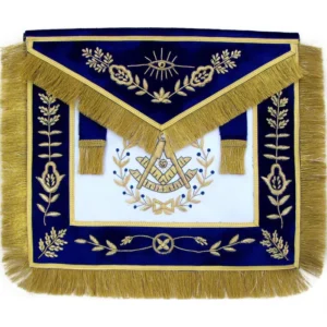 Past Master Blue Lodge Apron - Blue Hand Embroidery with Golden Fringe Tassels