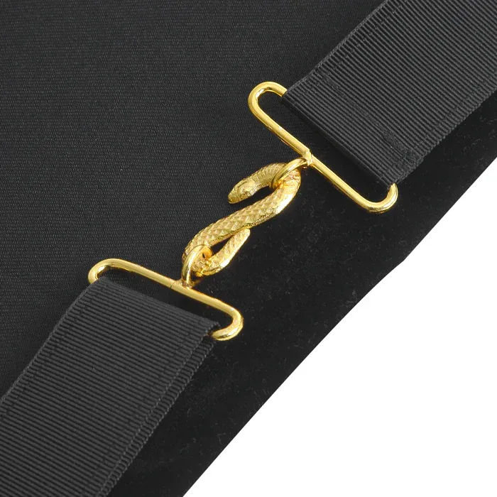 Past Master Blue Lodge California Regulation Apron - Black & Gold Hand Embroidery Bullion with Pillars