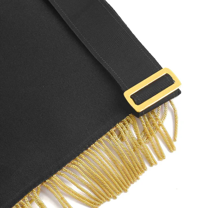 Past Master Blue Lodge California Regulation Apron - Black & Gold Hand Embroidery Bullion with Pillars