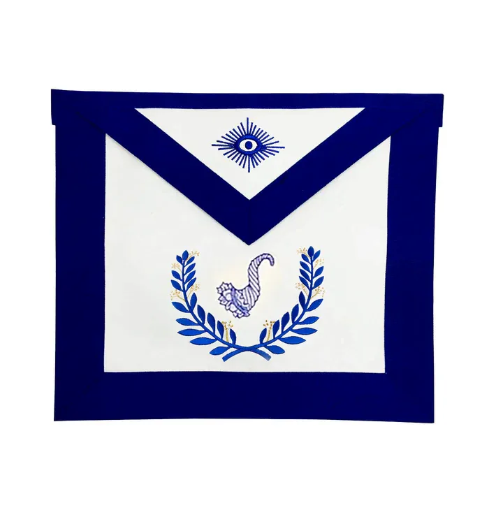 Senior Steward Blue Lodge Officer Apron - Royal Blue Wreath Embroidery