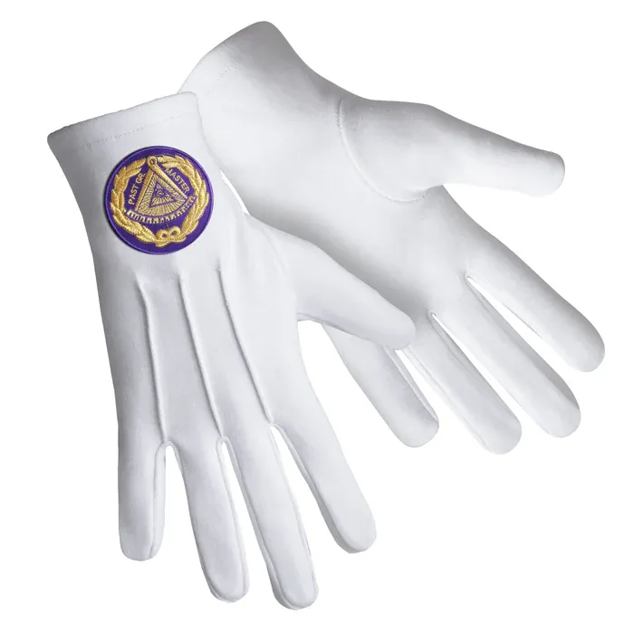 Past Grand Master Blue Lodge Gloves - Pure White Cotton with Purple Patch
