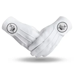 Knights Templar Commandery Gloves - Pure White Cotton with White & Black Patch