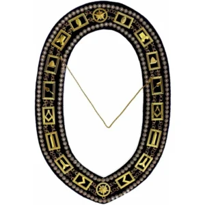 Blue Lodge Chain Collar - Gold Plated with Rhinestones on Blue Velvet